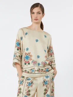 Printed silk twill blouse - IVORY