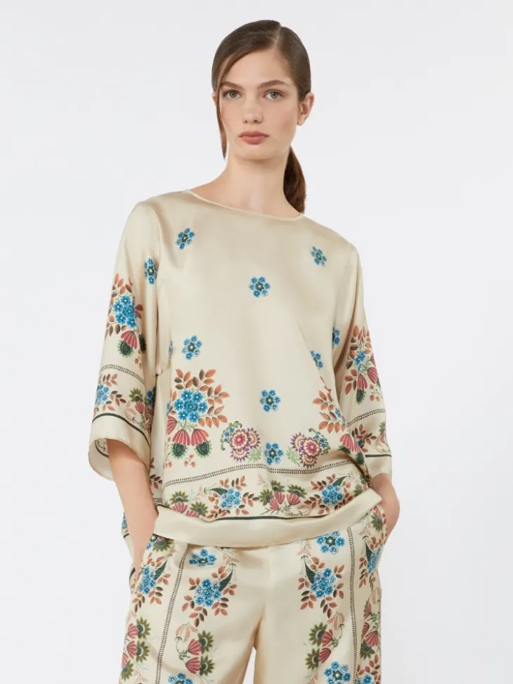 Printed silk twill blouse - IVORY