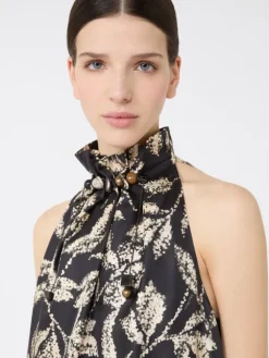 Printed silk twill dress - BLACK