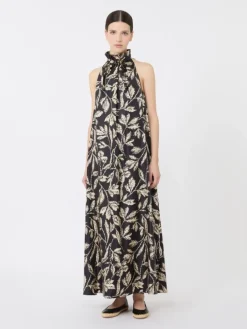 Printed silk twill dress - BLACK