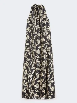 Printed silk twill dress - BLACK