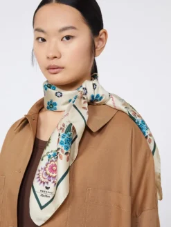 Printed silk twill foulard - BEIGE PINK
