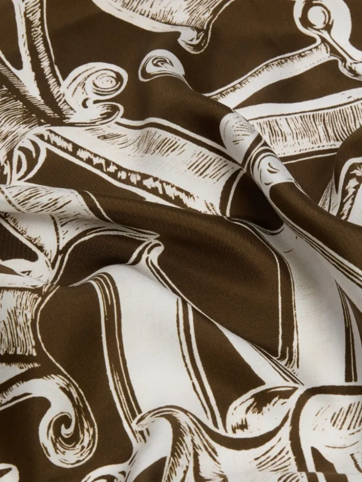 Printed silk twill oversized scarf - DARK BROWN