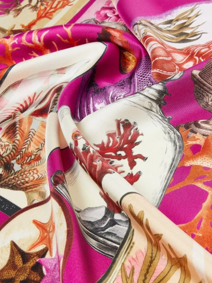 Printed silk twill oversized scarf - FUCHSIA