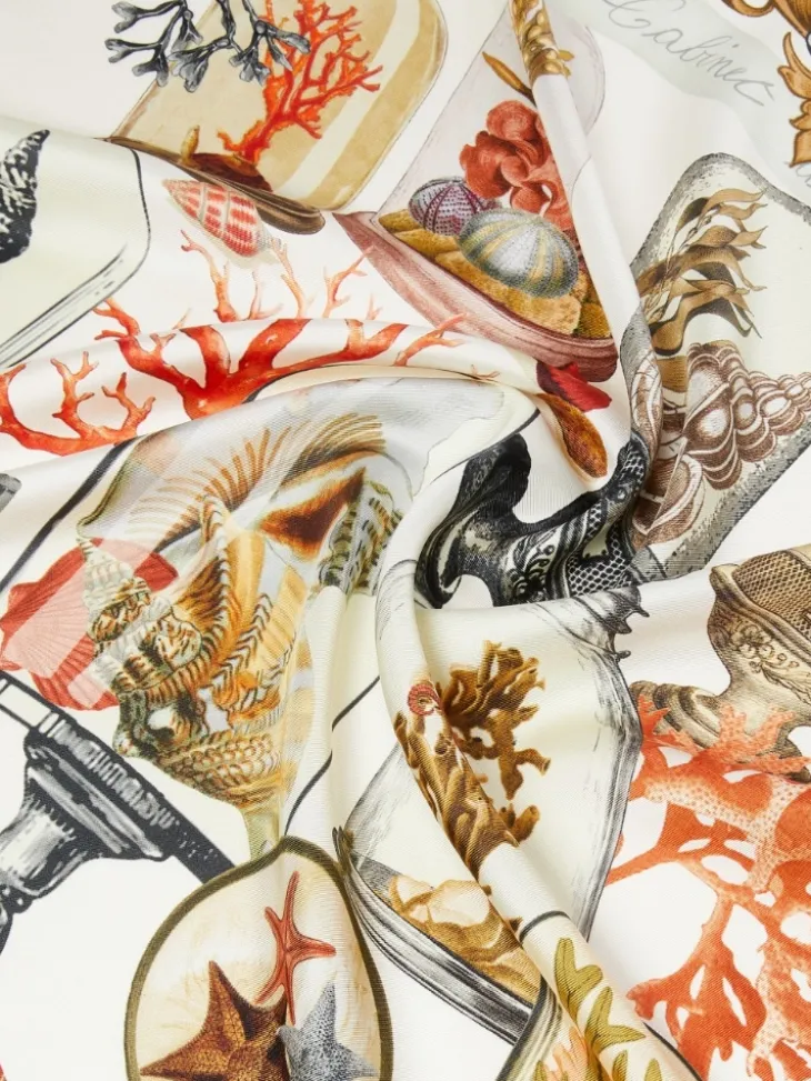 Printed silk twill oversized scarf - BEIGE