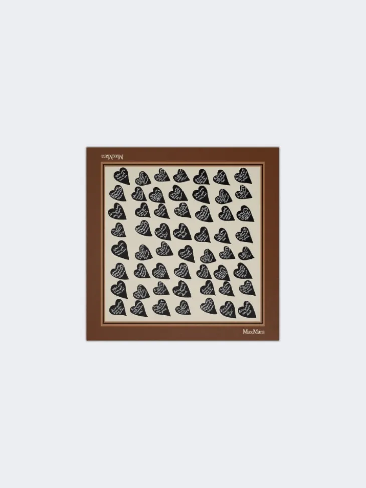 Printed silk twill scarf - TOBACCO