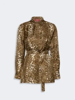 Printed silk twill shirt - BROWN