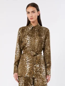 Printed silk twill shirt - BROWN