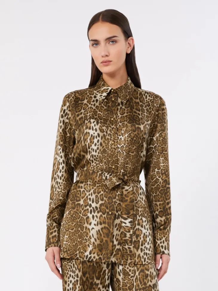 Printed silk twill shirt - BROWN