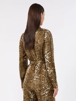 Printed silk twill shirt - BROWN