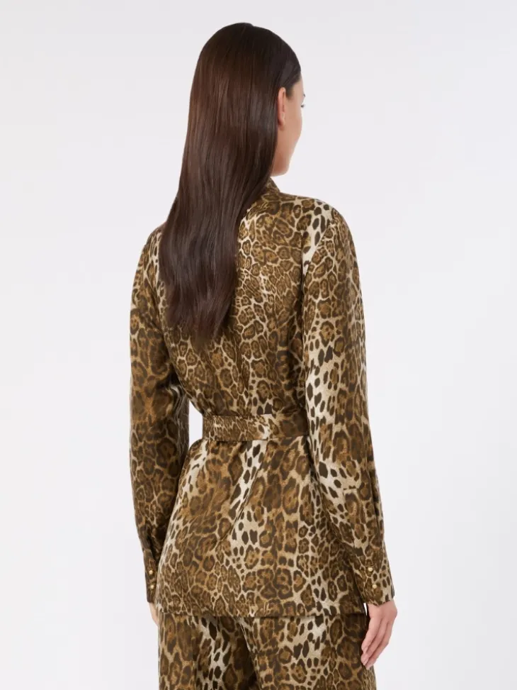 Printed silk twill shirt - BROWN