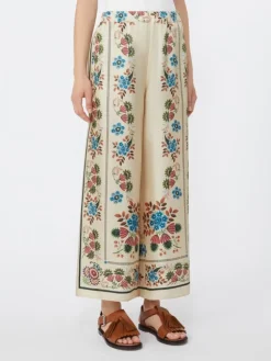 Printed silk twill trousers - IVORY