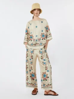 Printed silk twill trousers - IVORY