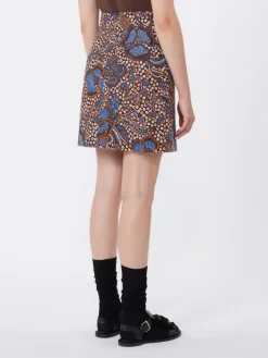 Printed stretch cotton short skirt - TOBACCO