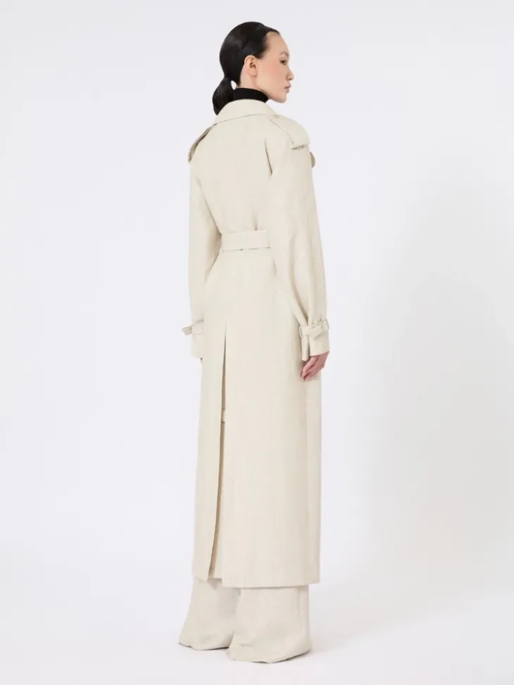 Pure linen drill double-breasted duster coat - SAND
