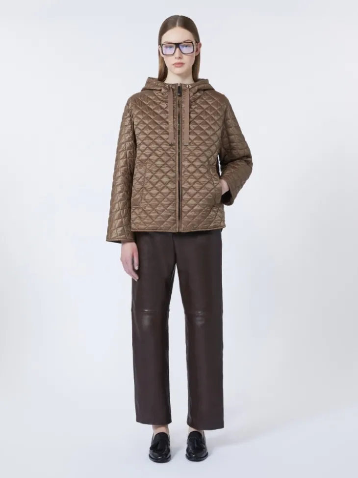Quilted water-repellent canvas padded jacket - TOBACCO