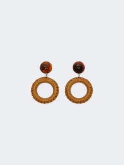 Raffia and resin earrings - CARAMEL