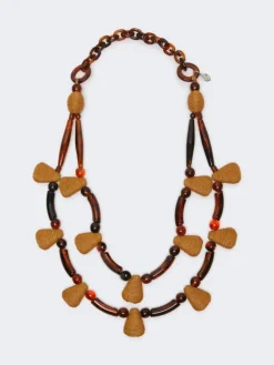 Raffia and resin necklace - CARAMEL