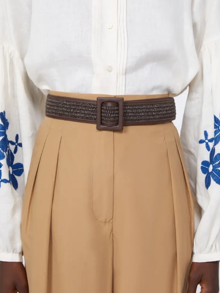 Raffia effect belt - DARK BROWN