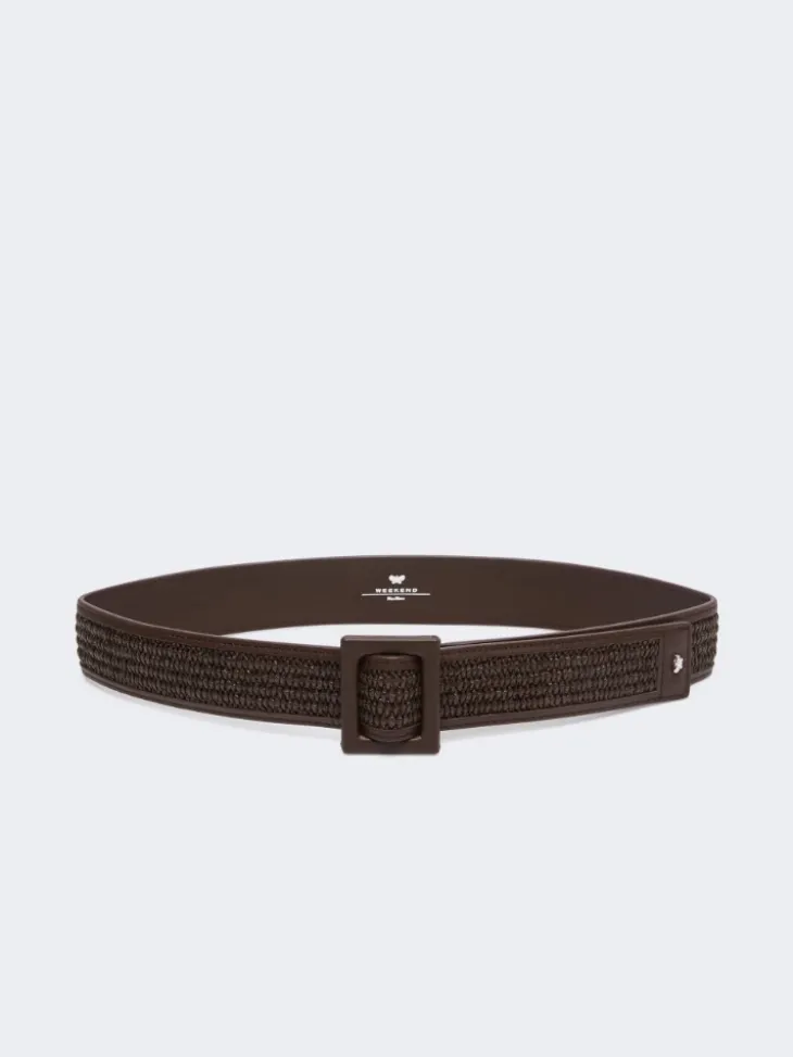 Raffia effect belt - DARK BROWN