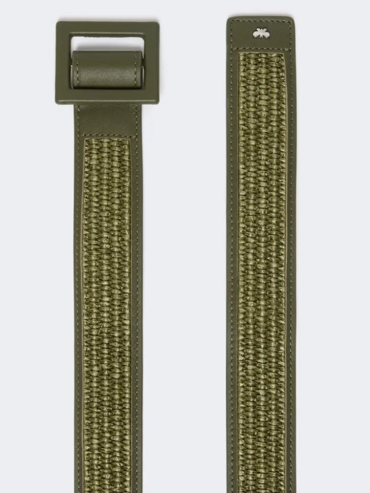 Raffia effect belt - SAGE GREEN