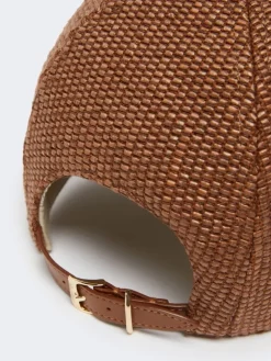 Raffia-effect basketweave baseball hat - AMBER BROWN