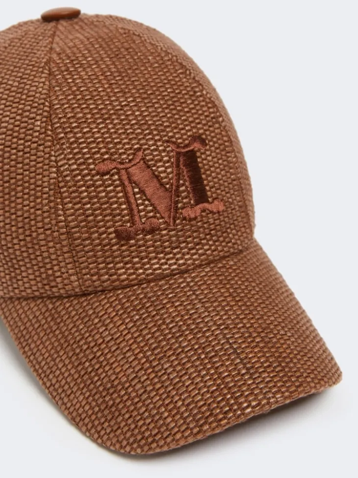Raffia-effect basketweave baseball hat - AMBER BROWN