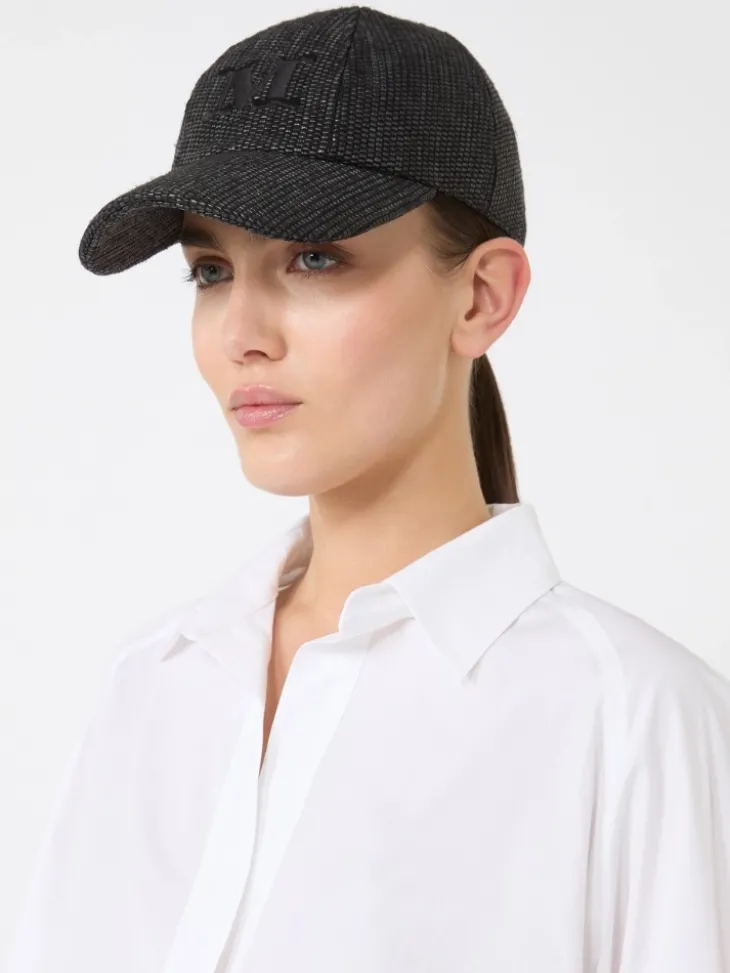 Raffia-effect basketweave baseball hat - BLACK