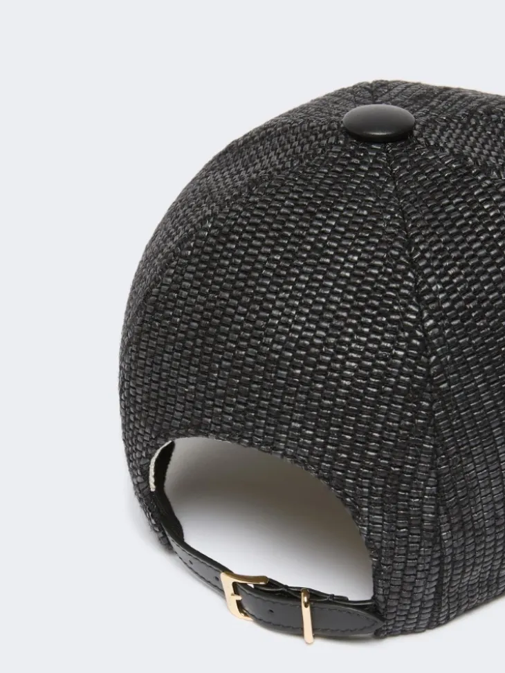 Raffia-effect basketweave baseball hat - BLACK