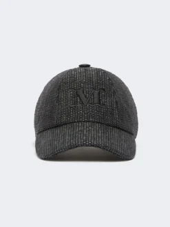 Raffia-effect basketweave baseball hat - BLACK