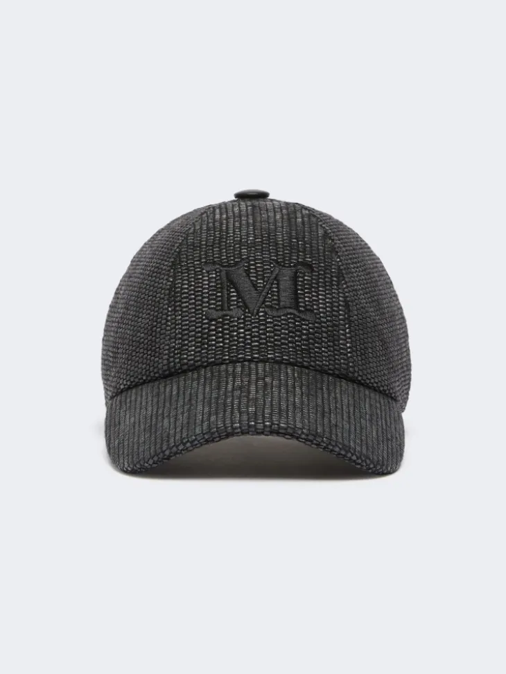 Raffia-effect basketweave baseball hat - BLACK