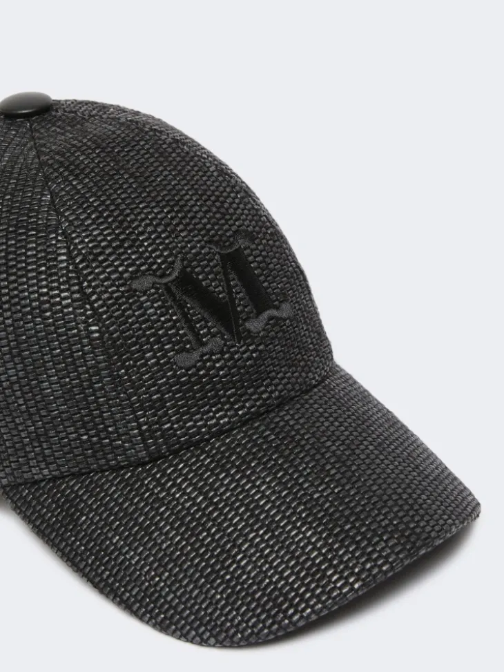 Raffia-effect basketweave baseball hat - BLACK