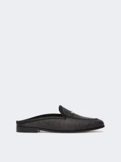 Raffia-effect canvas mules - BLACK