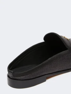 Raffia-effect canvas mules - BLACK