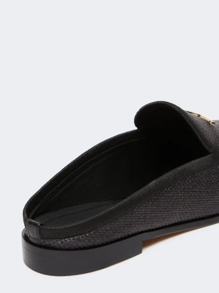 Raffia-effect canvas mules - BLACK