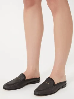 Raffia-effect canvas mules - BLACK
