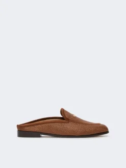 Raffia-effect canvas mules - AMBER BROWN