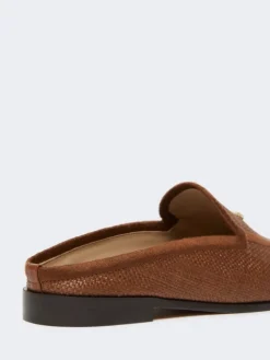 Raffia-effect canvas mules - AMBER BROWN