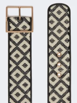 Raffia-effect wide fabric belt - BLACK
