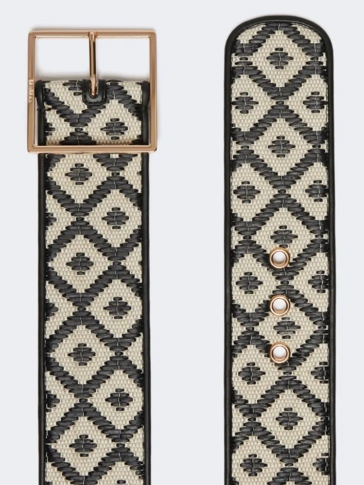 Raffia-effect wide fabric belt - BLACK