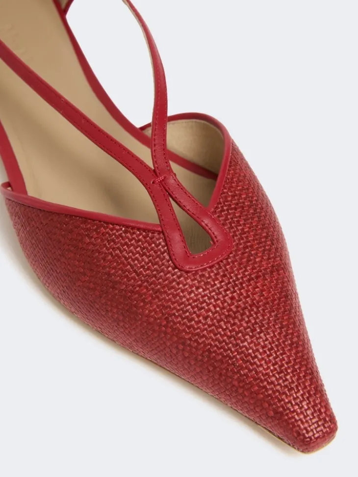 Raffia-look basketweave ballet flats - RED