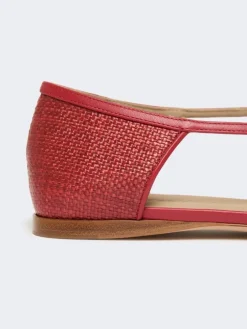 Raffia-look basketweave ballet flats - RED