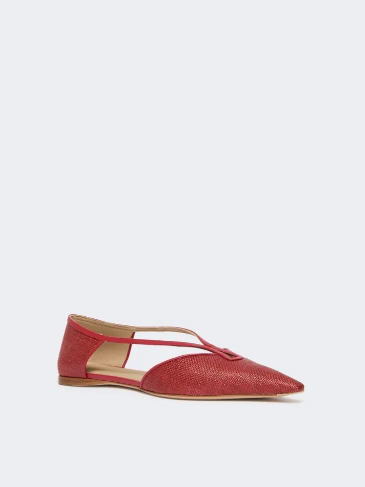 Raffia-look basketweave ballet flats - RED
