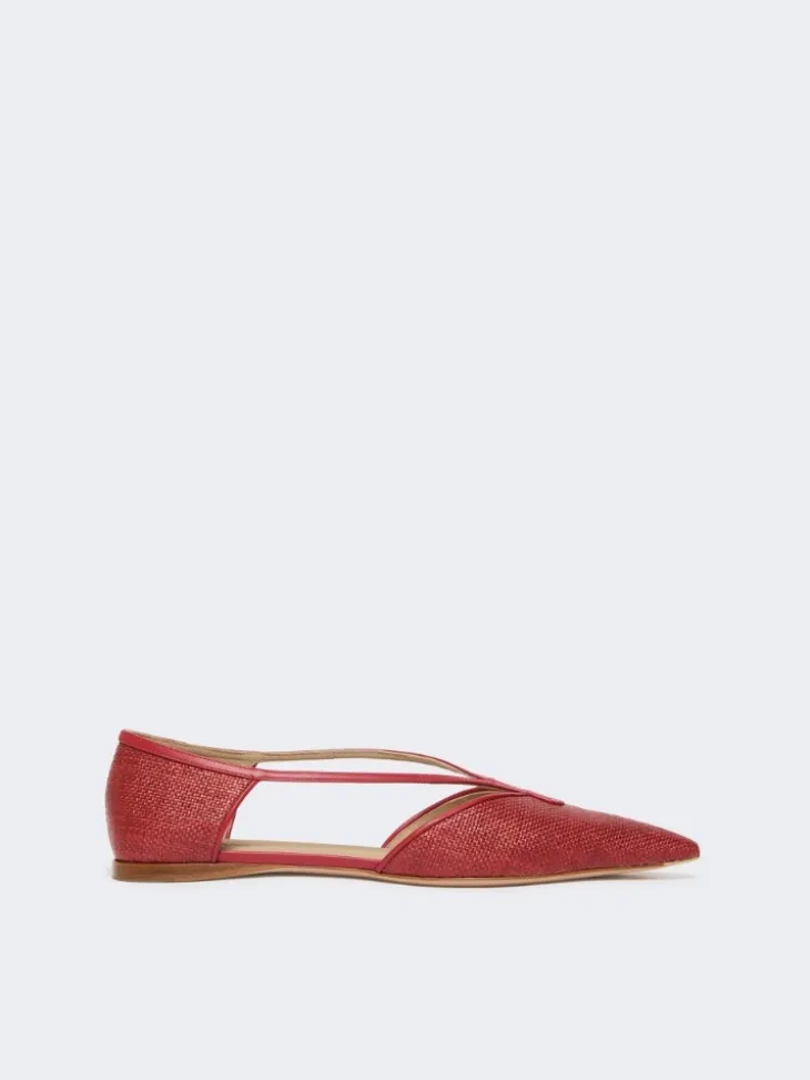 Raffia-look basketweave ballet flats - RED
