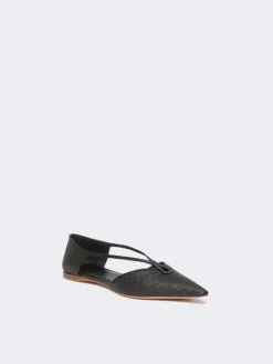 Raffia-look basketweave ballet flats - BLACK