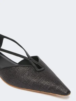 Raffia-look basketweave ballet flats - BLACK