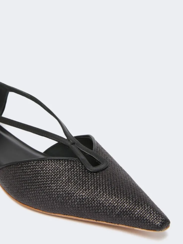 Raffia-look basketweave ballet flats - BLACK