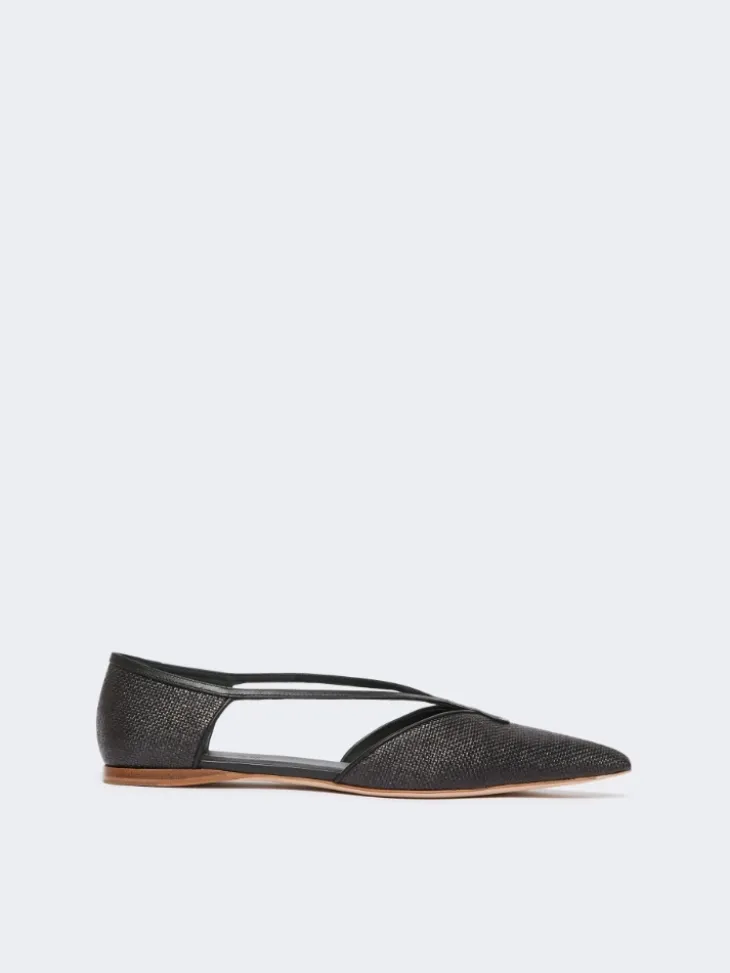 Raffia-look basketweave ballet flats - BLACK