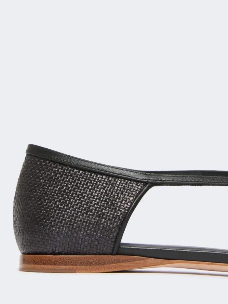 Raffia-look basketweave ballet flats - BLACK