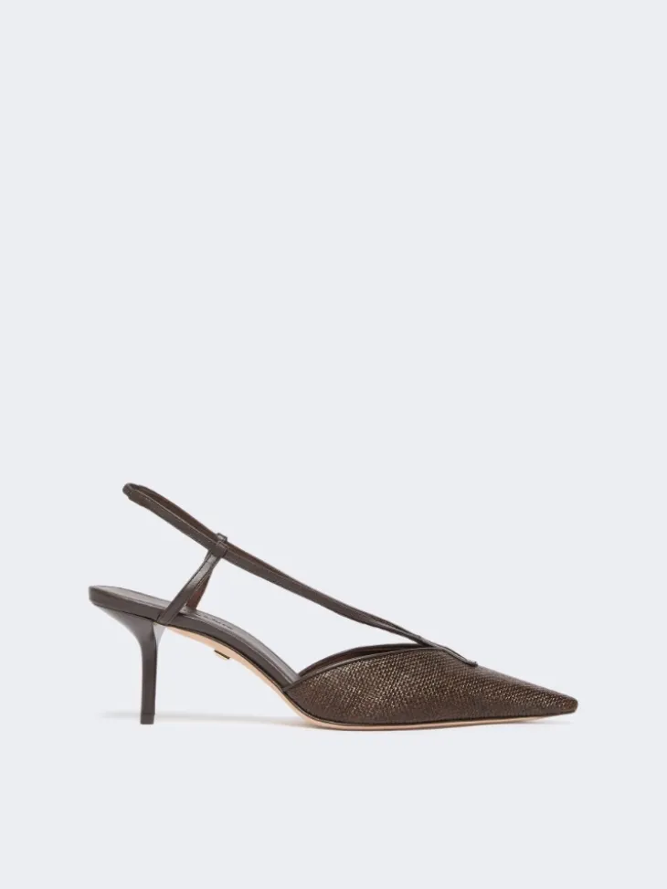 Raffia-look canvas slingbacks - DARK BROWN